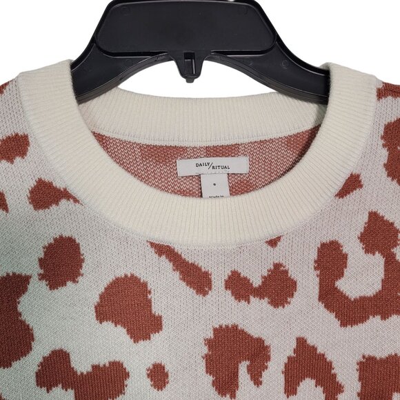 Daily Ritual Women Leopard Print Soft Knit Sweater Long Sleeves Crew Neck Small - Picture 3 of 9